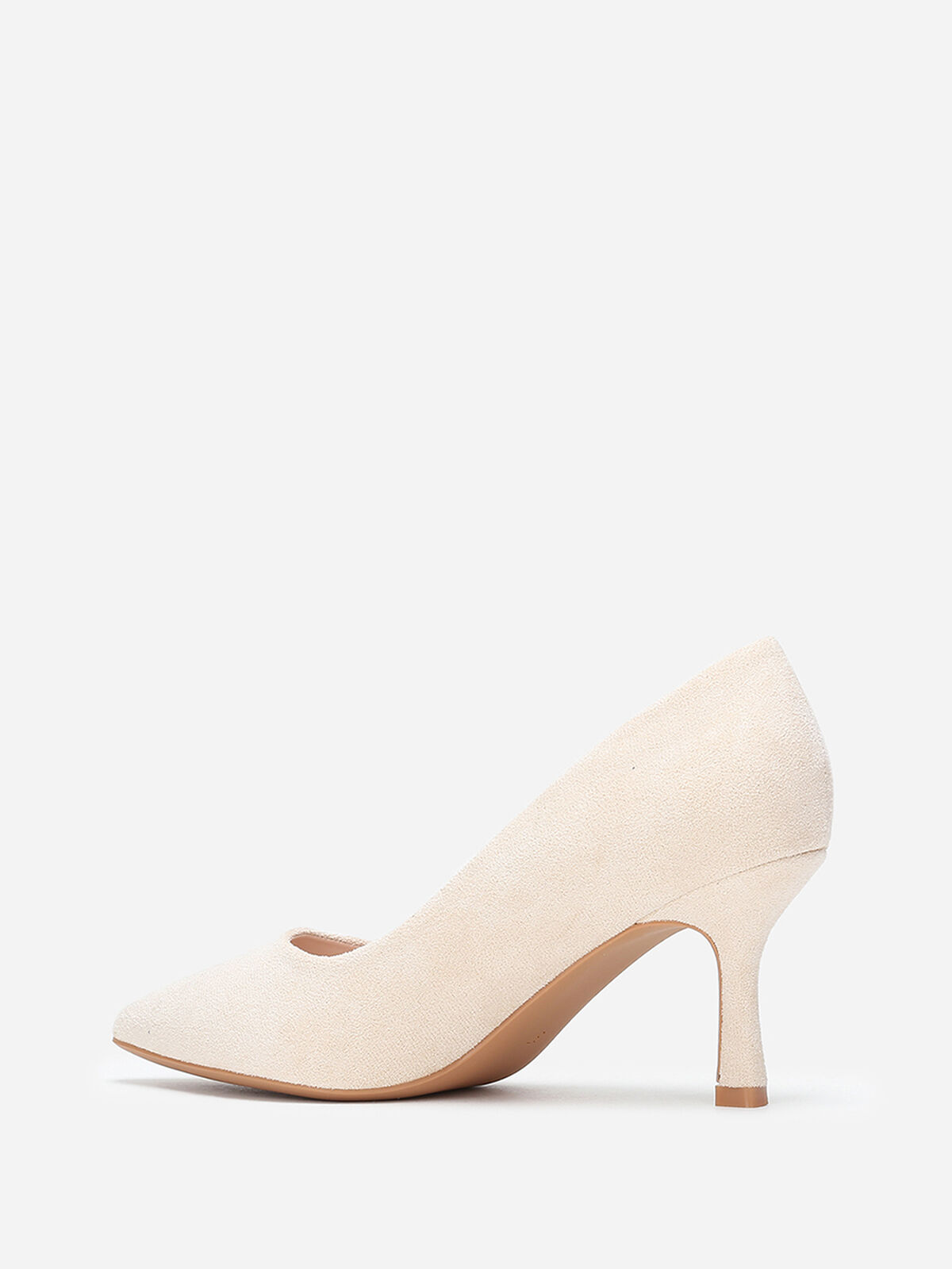 Escarpins à bout pointu et talon fin en suédine- Beige