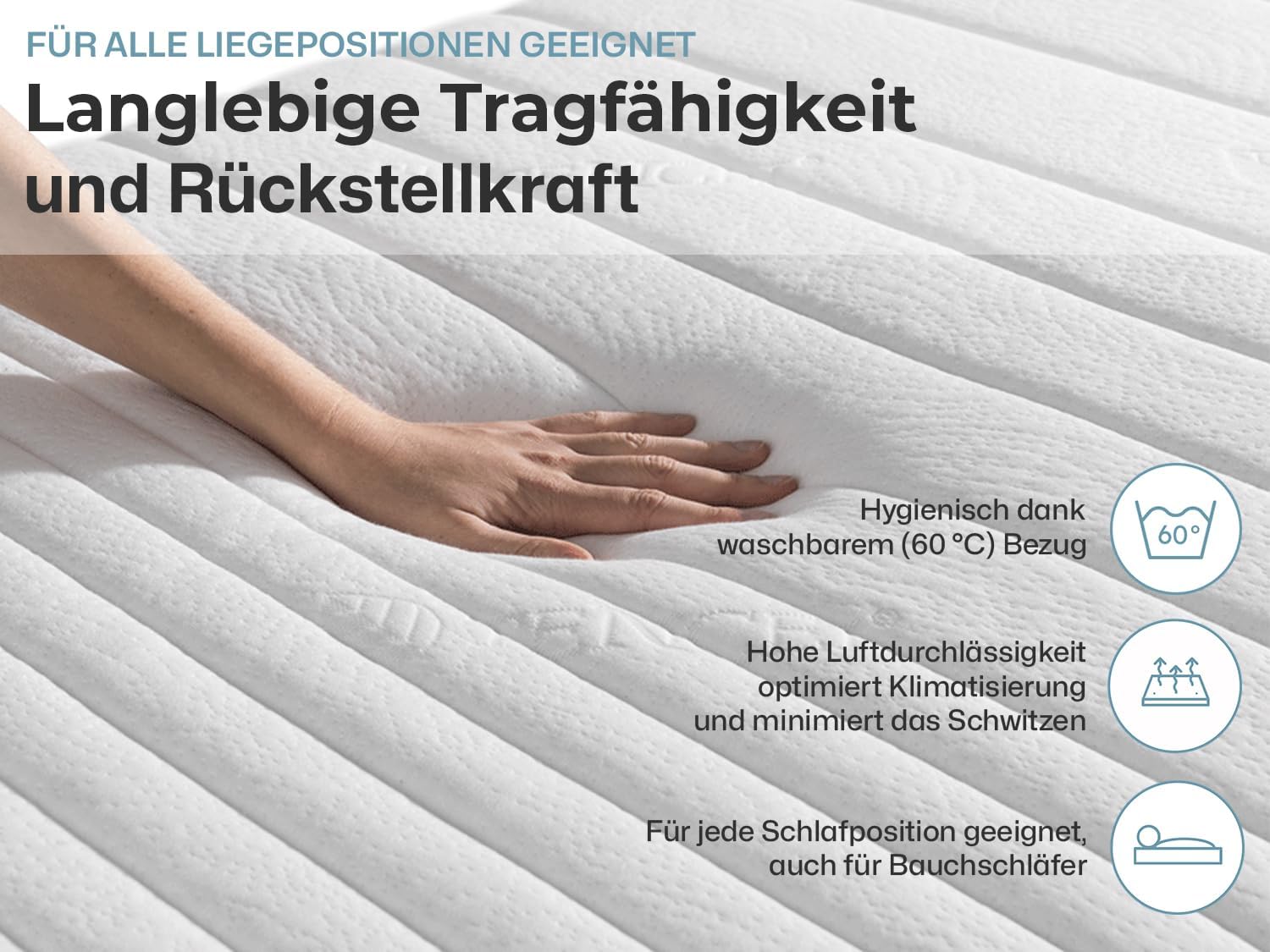 Ravensberger Matratzen Struktura-MED Gel Komfortschaummatratze – 7-Zonen – 180 x 200 cm – Härtegrad H3 – mit Gel-Auflage – waschbarer Tencel-Bezug – Oeko-TEX® Zertifiziert – produziert in Deutschland