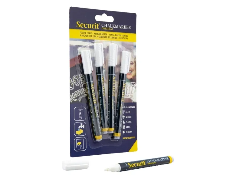 Securit® original kridtmarker hvid med 4 stk.