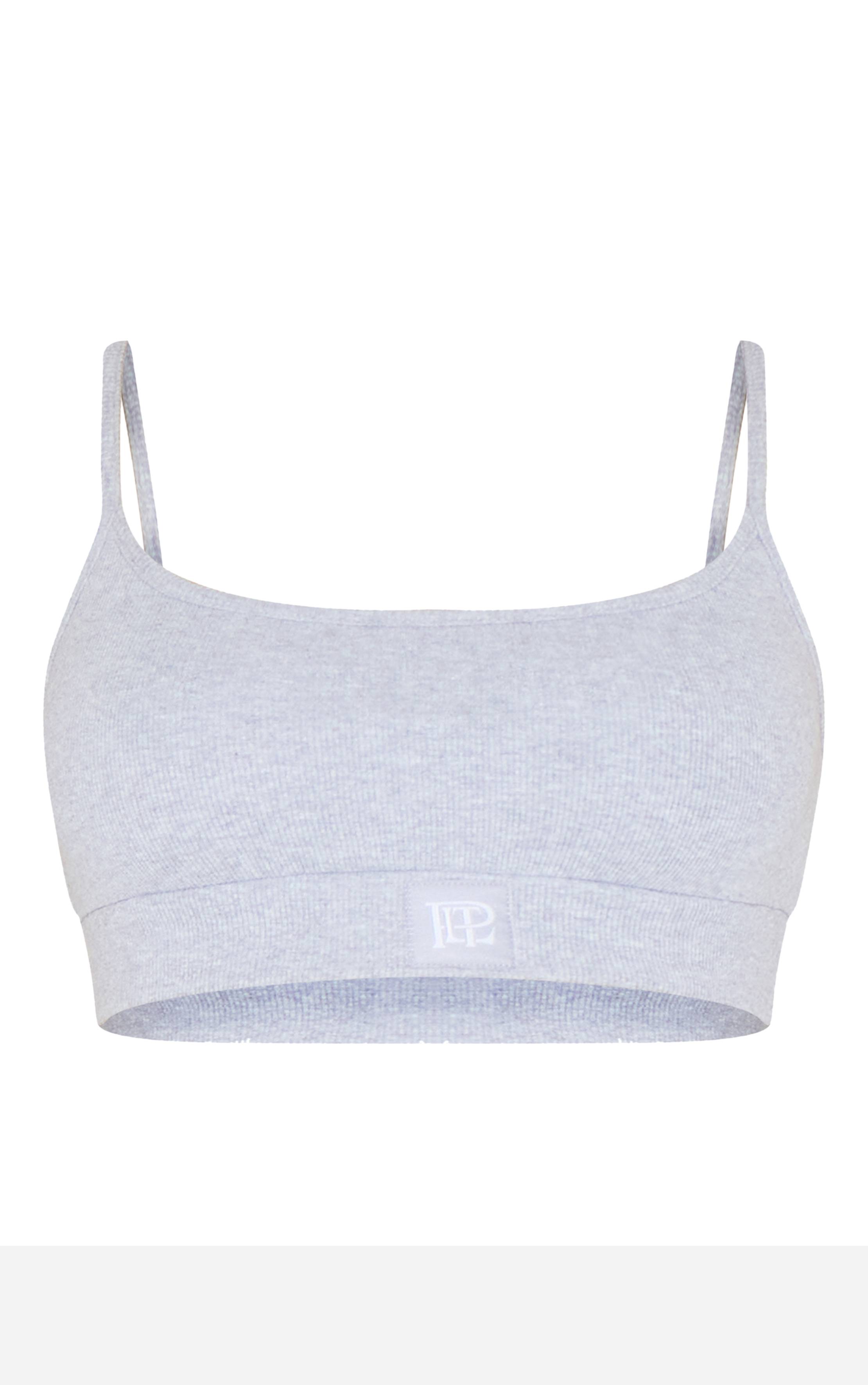 Gris Prettylittlething Brassière Côtelée De Nuit Avec Élastique Tonal