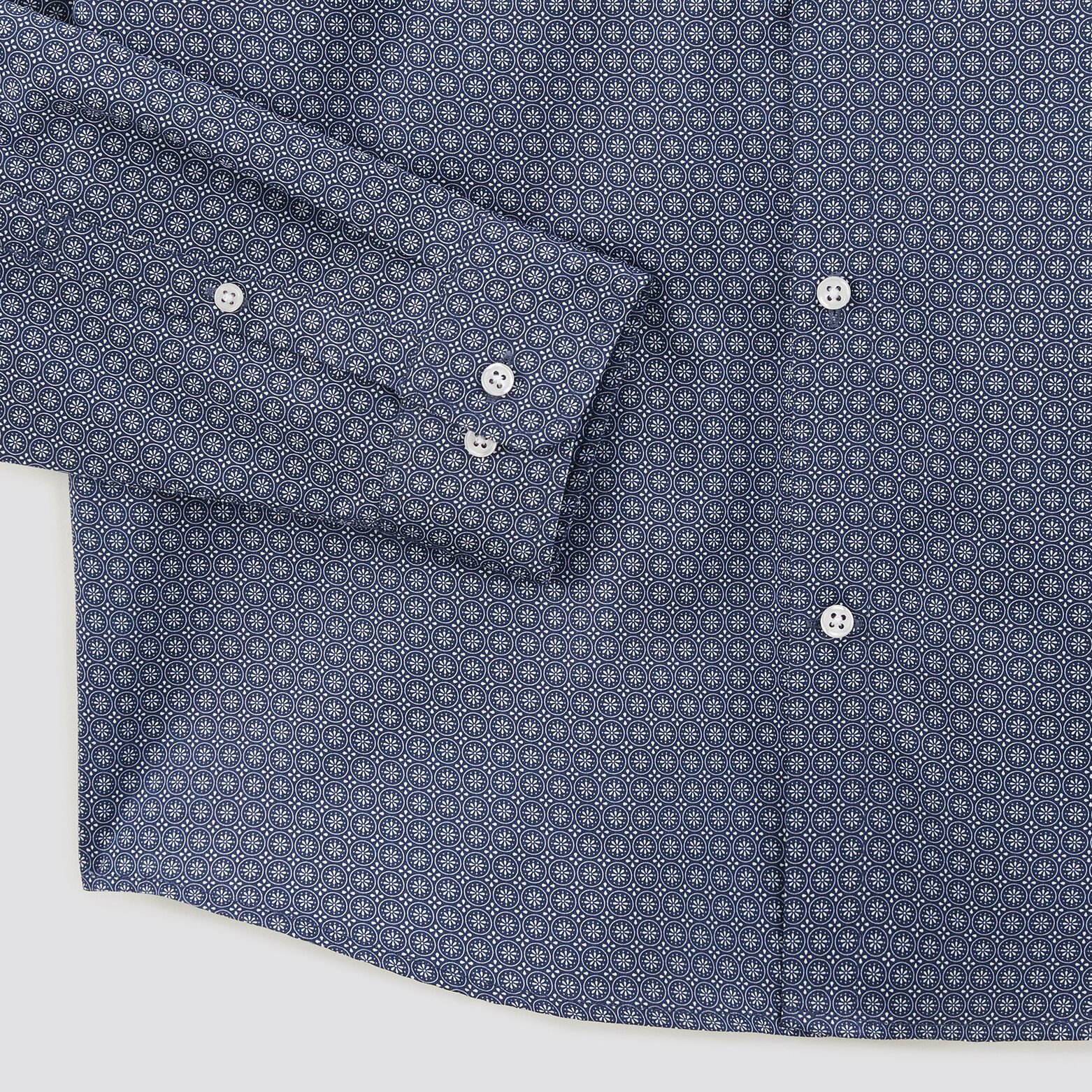 Chemise slim imprimé géométrique coton satin Bleu moyen