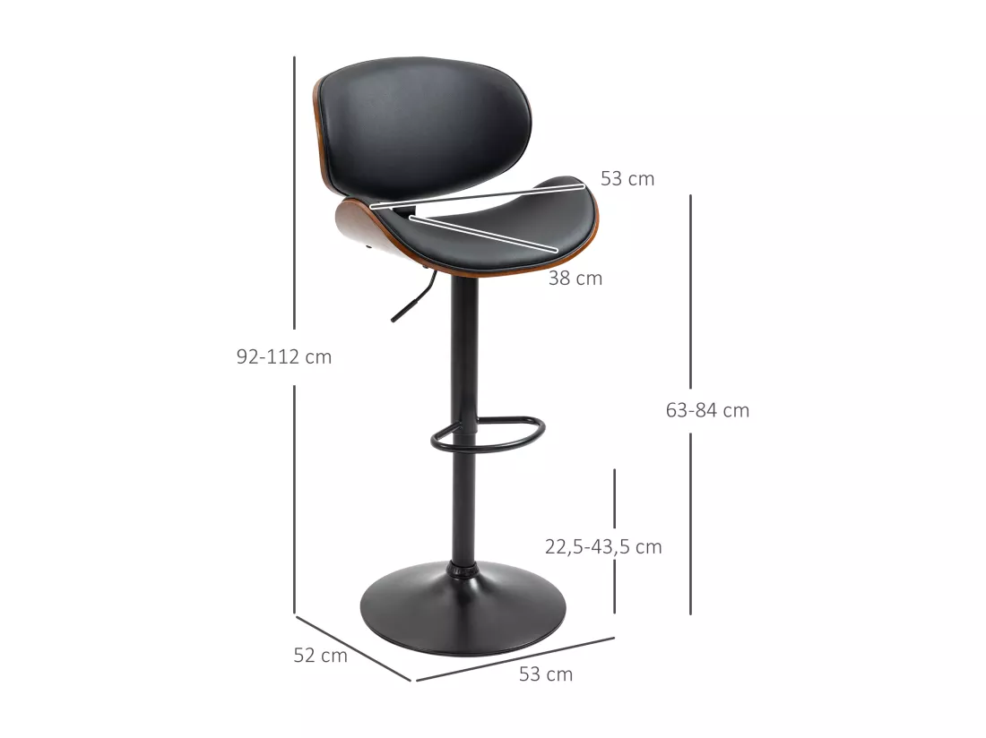 Lot de 2 tabourets de bar design contemporain hauteur d'assise réglable 62-82 cm pivotant 360° bois revêtement synthétique noir