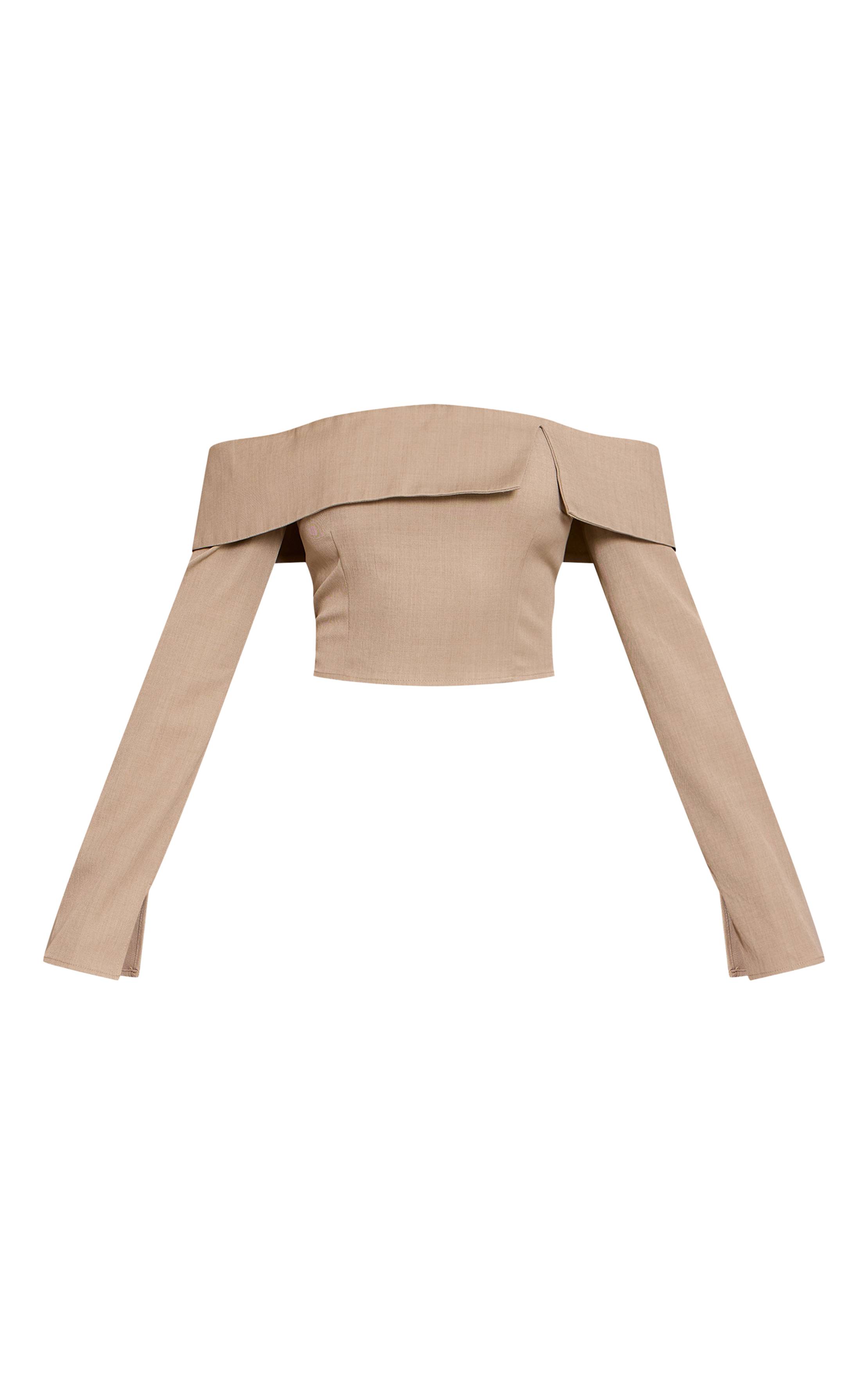Taupe Haut Bardot À Revers Ajusté En Sergé