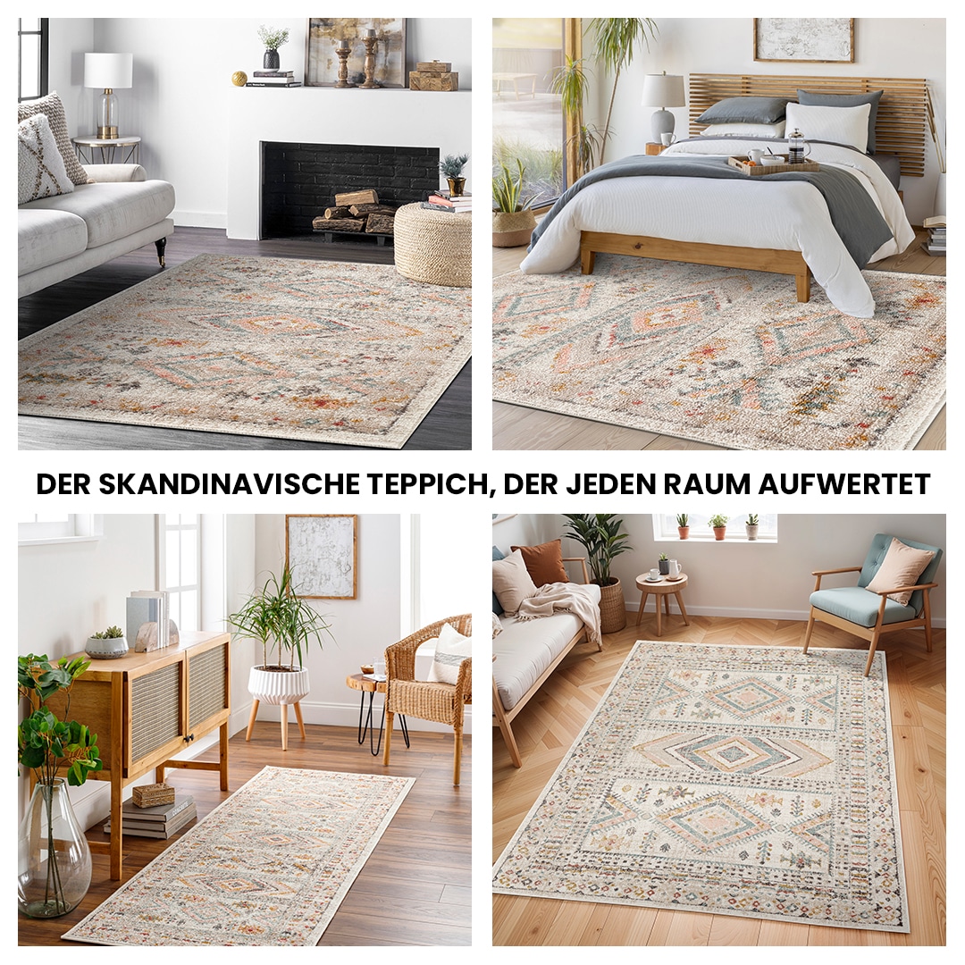 Livabliss Teppich »JAIPUR« rund 13 mm Höhe Skandinavischer Teppich, Kurzflor Boho-Wohnzimmerteppich, Läufer