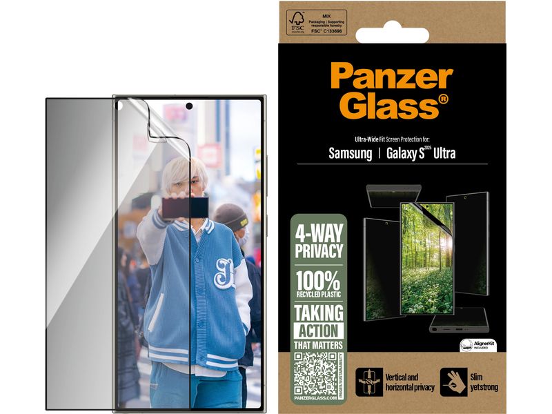Panzerglass Displayschutz Ultra Wide Fit UWF Eco Matrix Gal 4-Way-Privacy Display-Schutzfolie für das Samsung Galaxy S25 Ultra