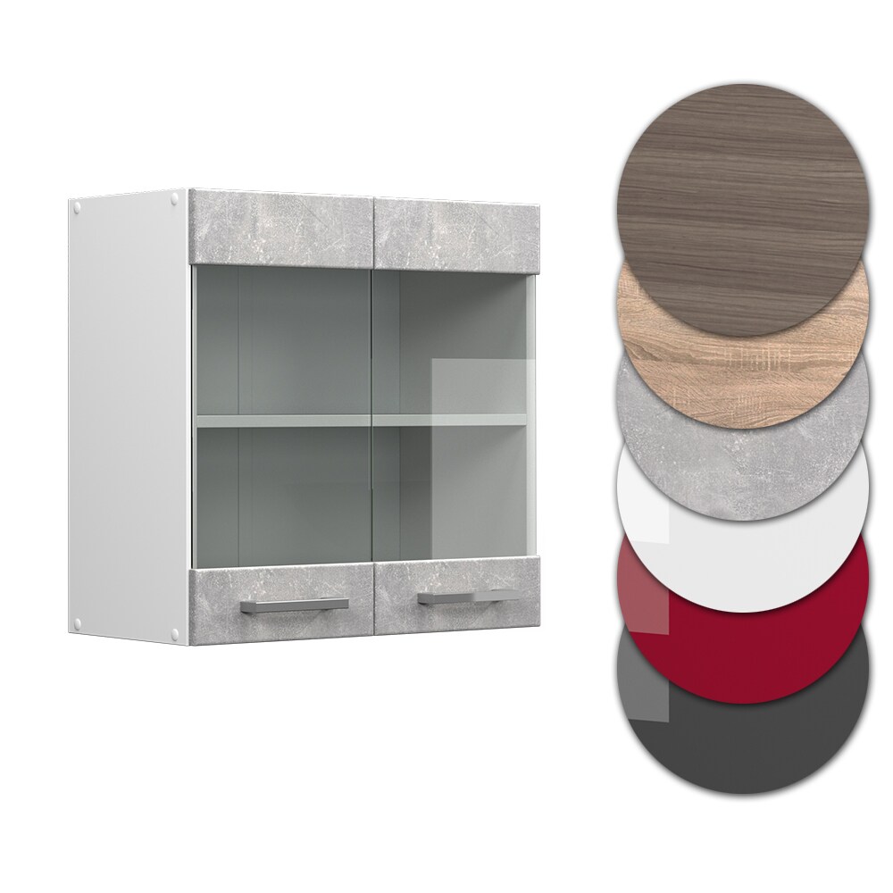 Vicco Hängeglasschrank Küchenschrank Küchenzeile R-Line 60 cm Weiß Beton Tür Fächer