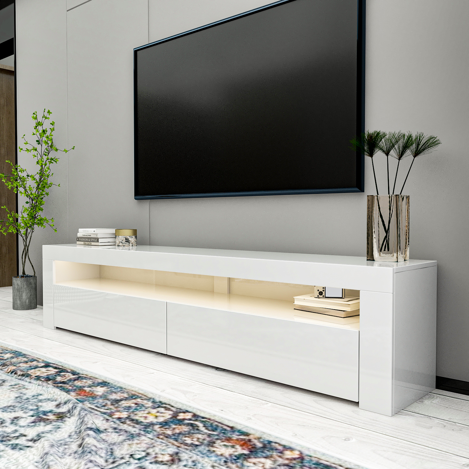 TV-Lowboard - weiß - mit LED-Beleuchtung