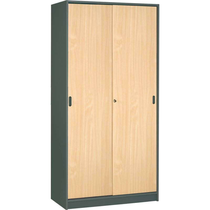 Armoire Harmonie H 180 x L 90 x P 44 cm corps anthracite portes coulissantes bois