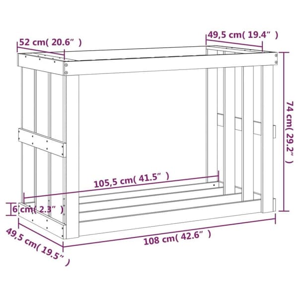 vidaXL Utendørs vedstativ hvit 108x52x74 cm heltre furu