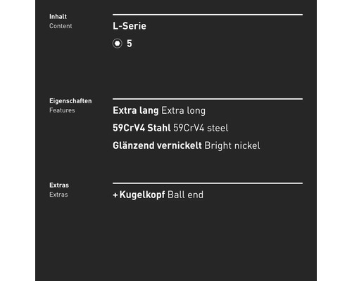 INBUS® 71529 Haakse schroevendraaier (extra lang) 5 mm, met kogelkop — Gemaakt in Duitsland