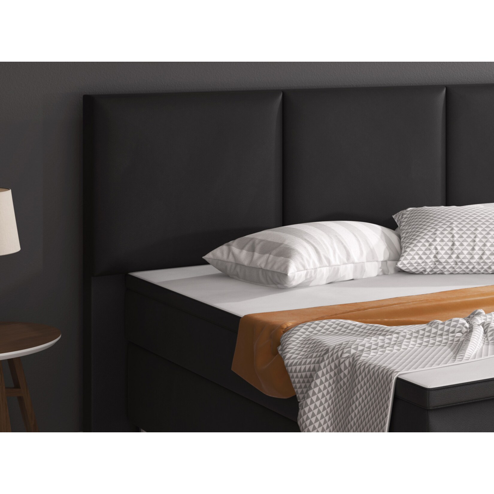 Inter Handels Boxspringbett Oslo mit Bettkasten 180x200 cm Kunstleder schwarz