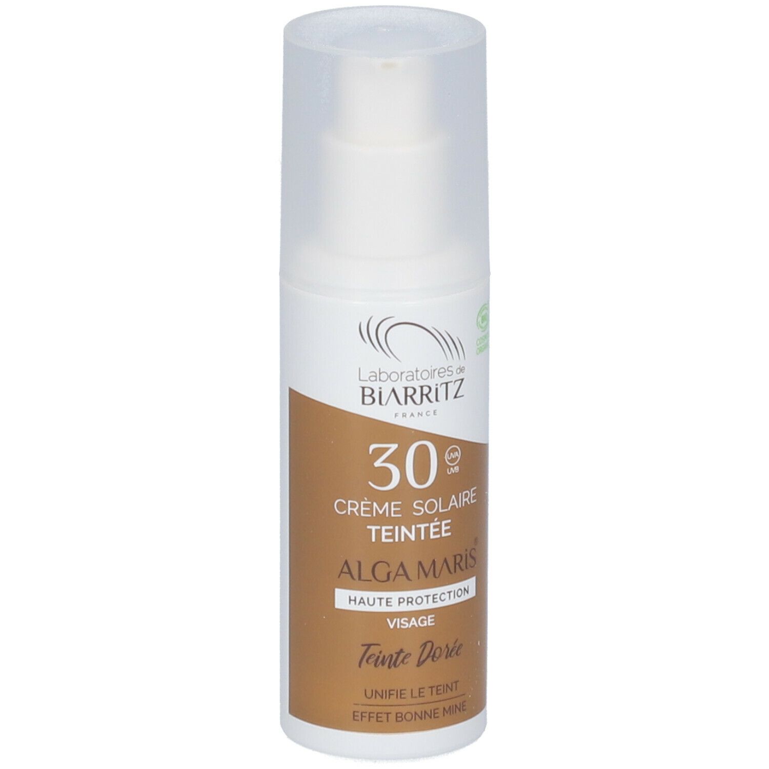 Laboratoires de BIARRITZ ALGAMARIS Bio-zertifizierte getönte Sonnencreme SPF30 für das Gesicht gold