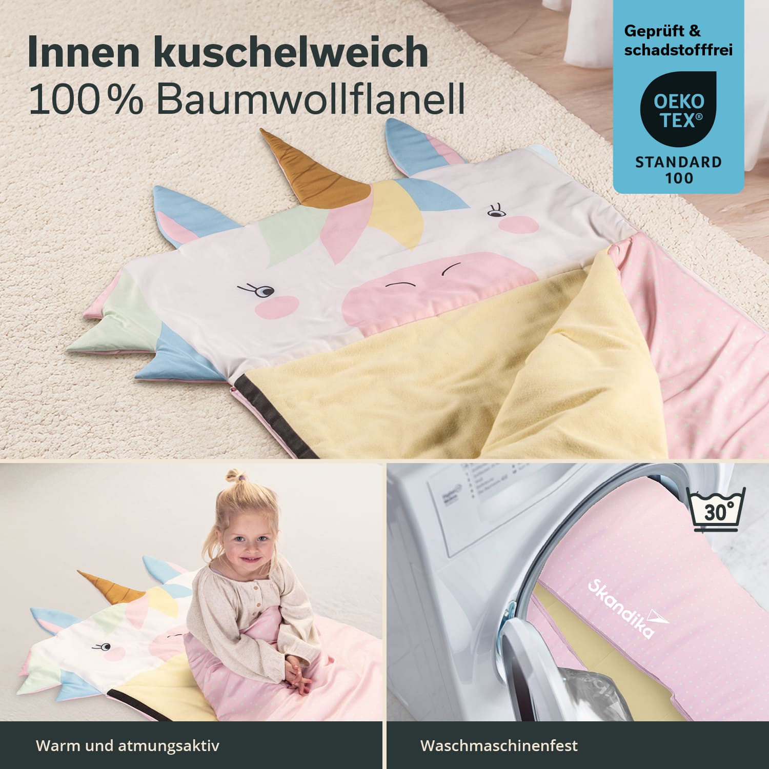 Skandika Soti rechthoekige kinder slaapzak - Eenhoorn