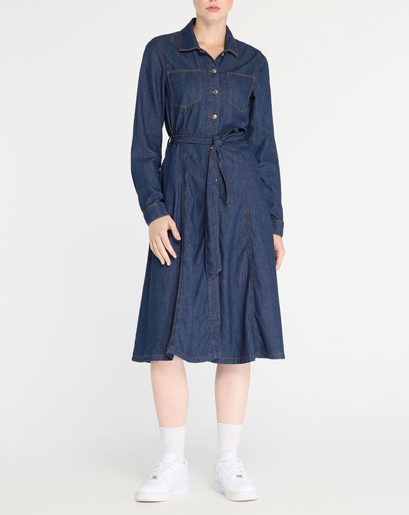 Tommy Hilfiger Robe midi en jean 100% Coton Bio Fit & Flare Mady bleu foncé