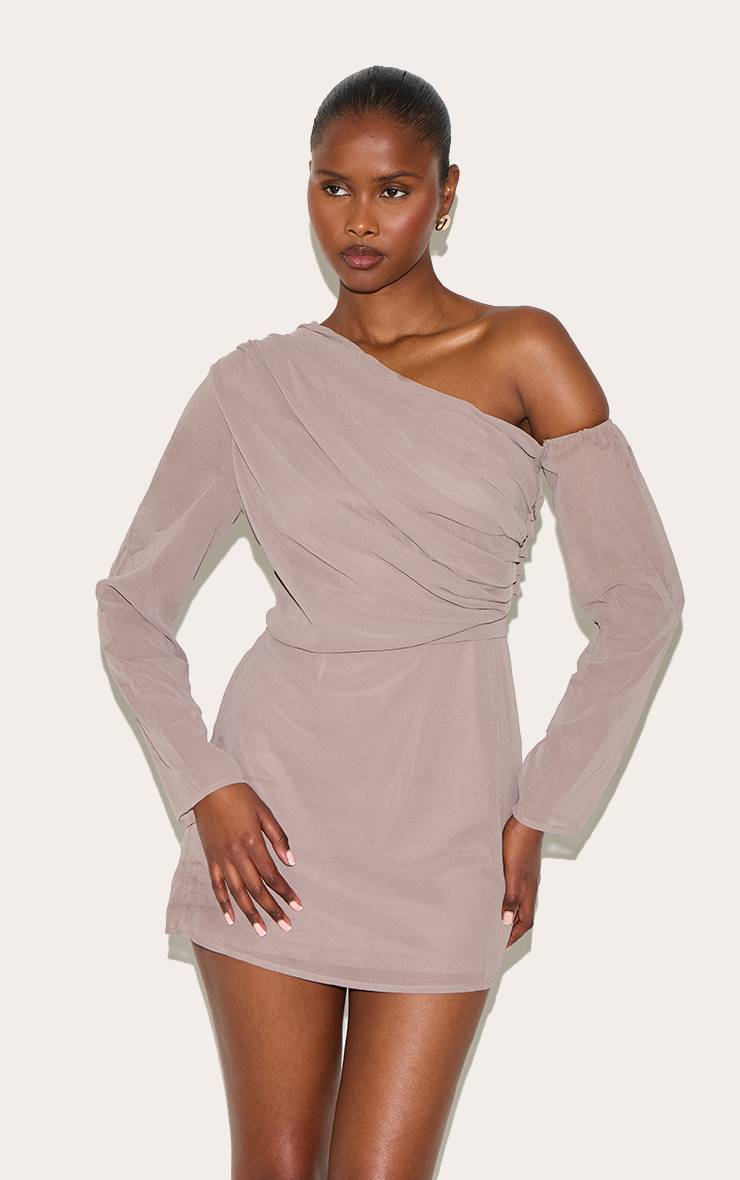Champignon Robe Droite En Mousseline Asymétrique Froncée