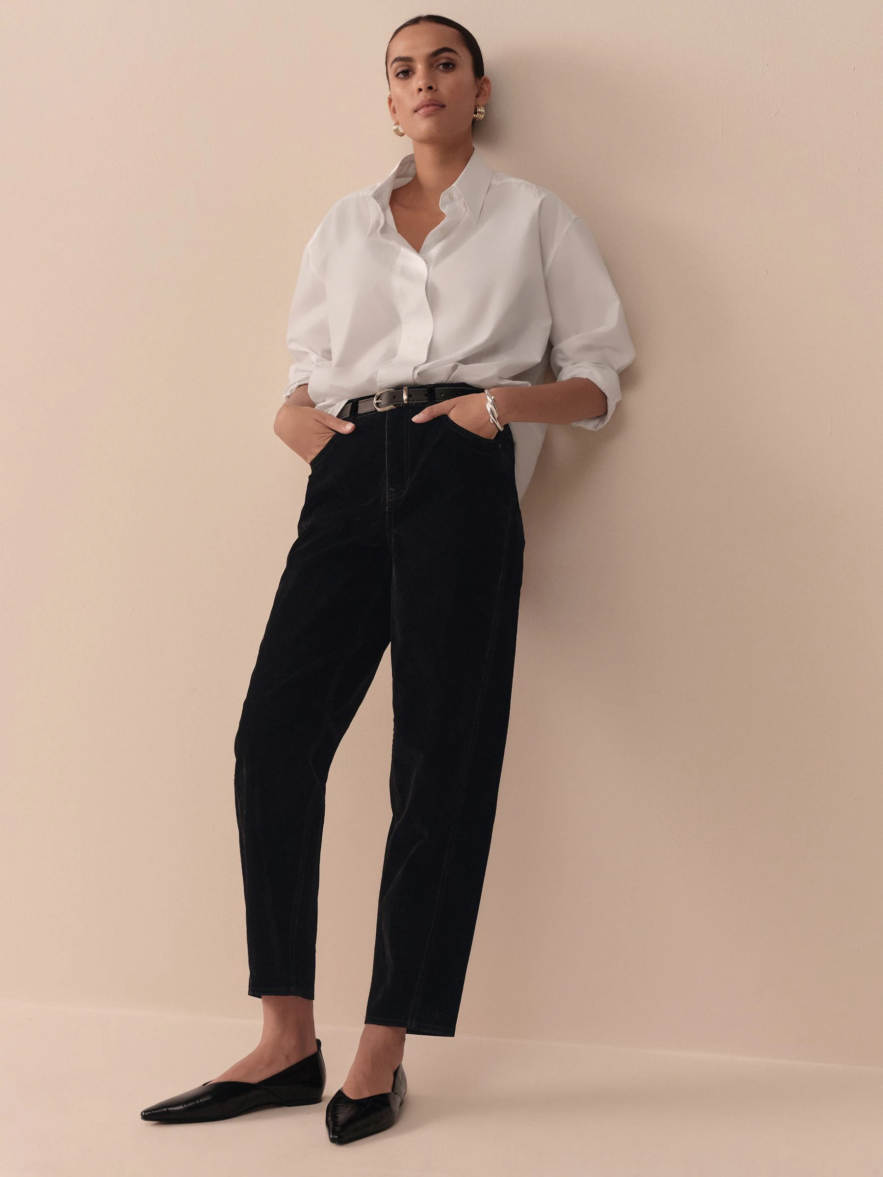 Zwart - N. Premium gevlokte comfortabele stretchy Denim Barrel Jeans