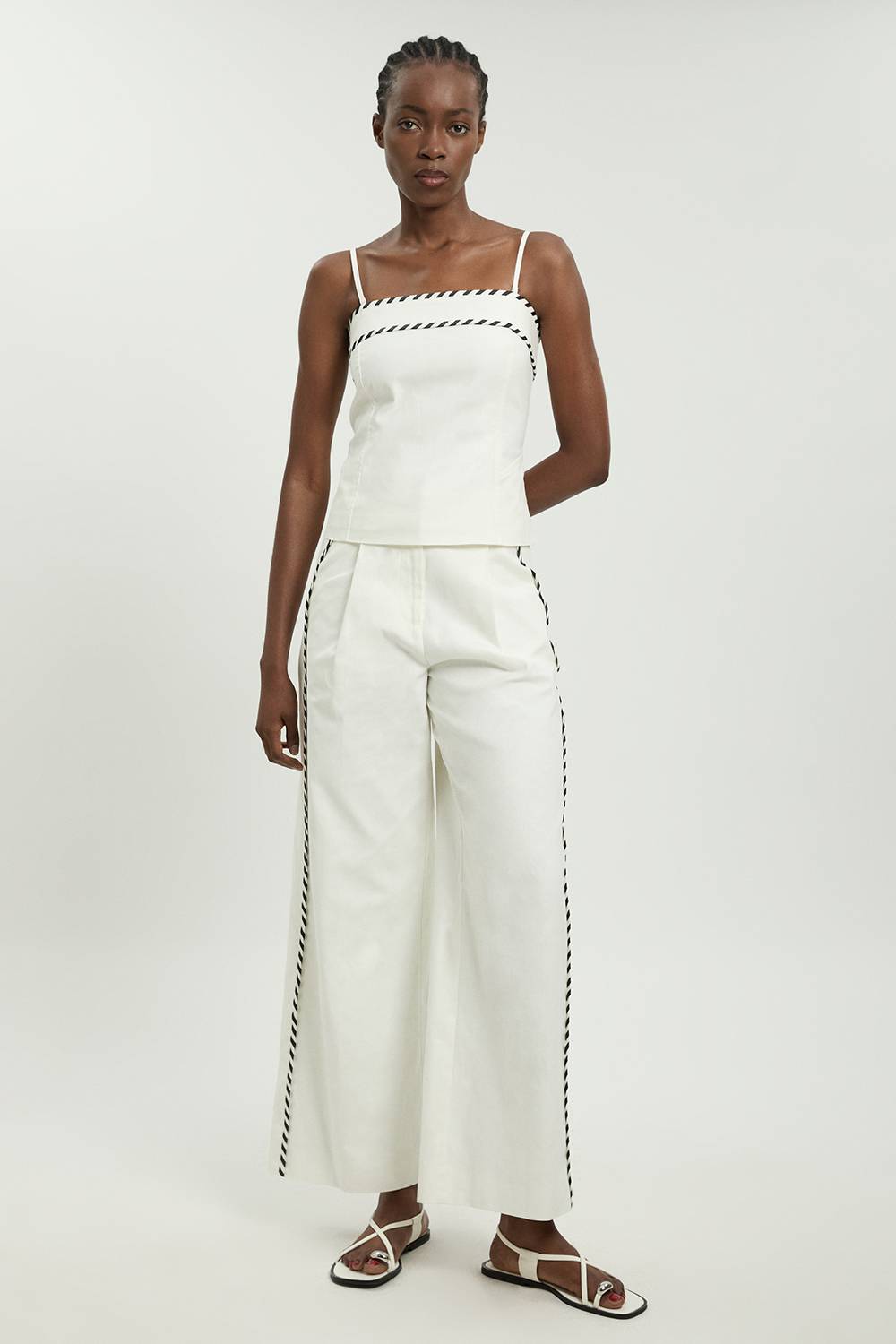 KarenMillen Pantalon Droit En Mélange De Lin Avec Surpiqûres Contrastantes