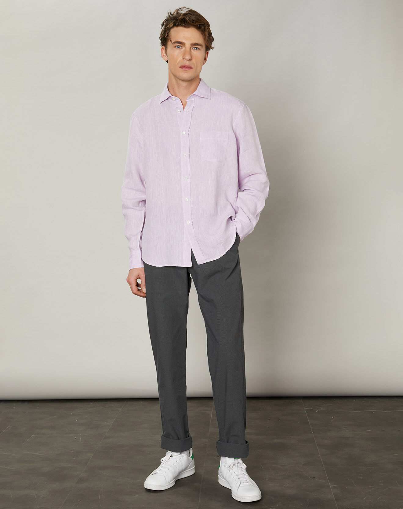 Hartford Chemise regular 100% Lin Paul parme