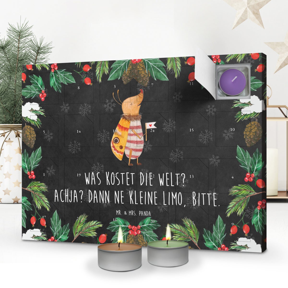 Mr. & Mrs. Panda Geurkaars Adventskalender Mottenvlaggetjes - Zwart
