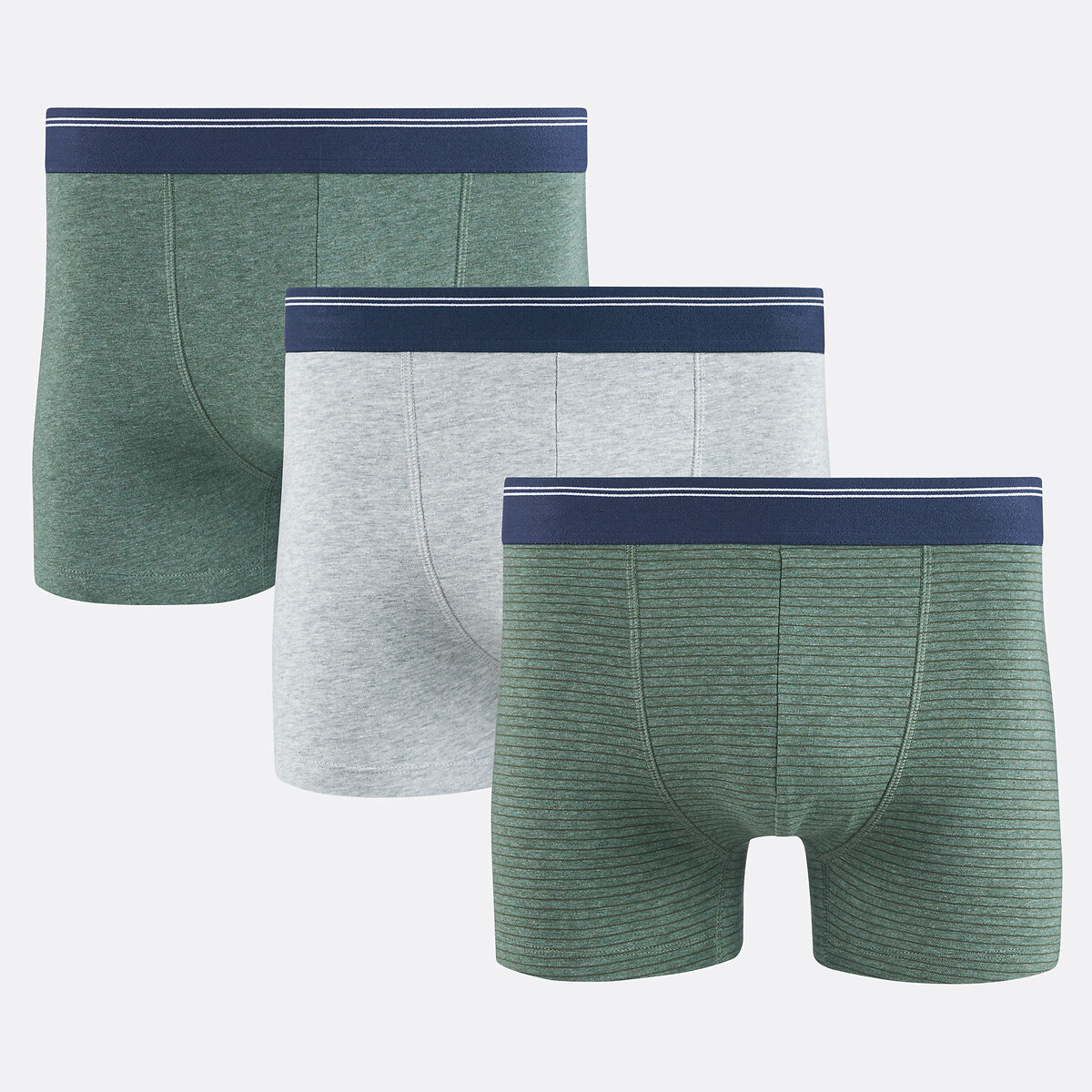 COLEÇÃO LA REDOUTE<br>Conjunto de 3 cuecas boxer, 2 lisas mescladas + 1 listrada