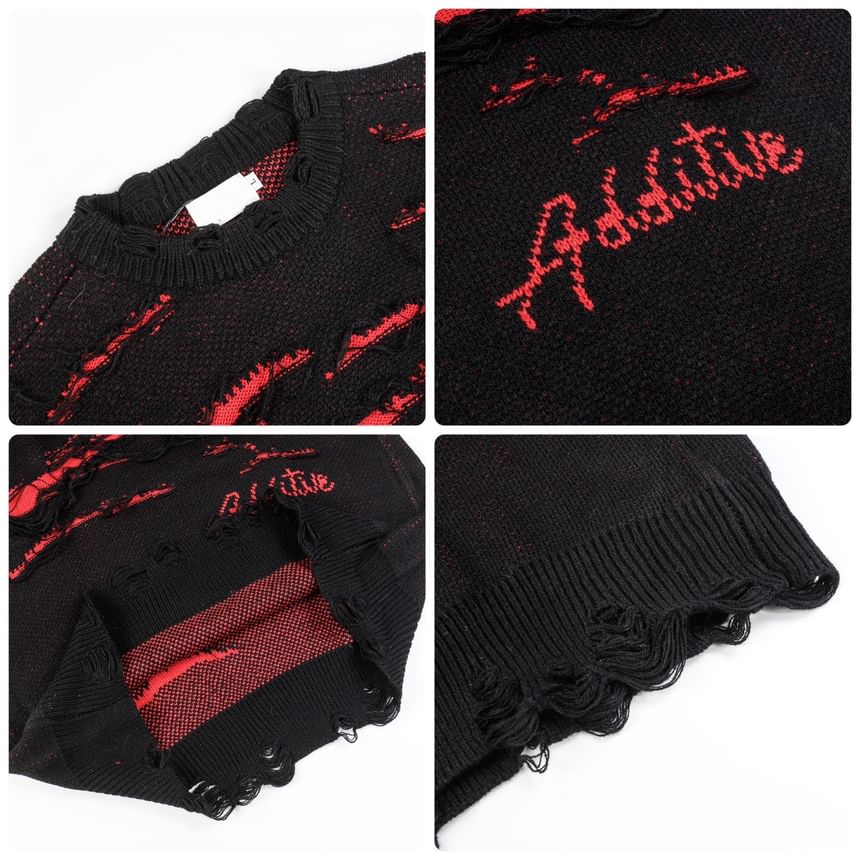 Derbundy - Oversized trui met ronde hals en distressed letters