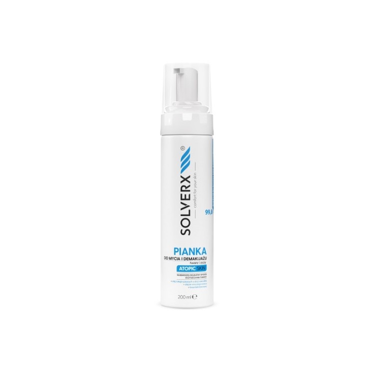 Solverx Atopische Huid Schuim voor het wassen van het gezicht en het verwijderen van make-up voor de atopische huid 200 ml