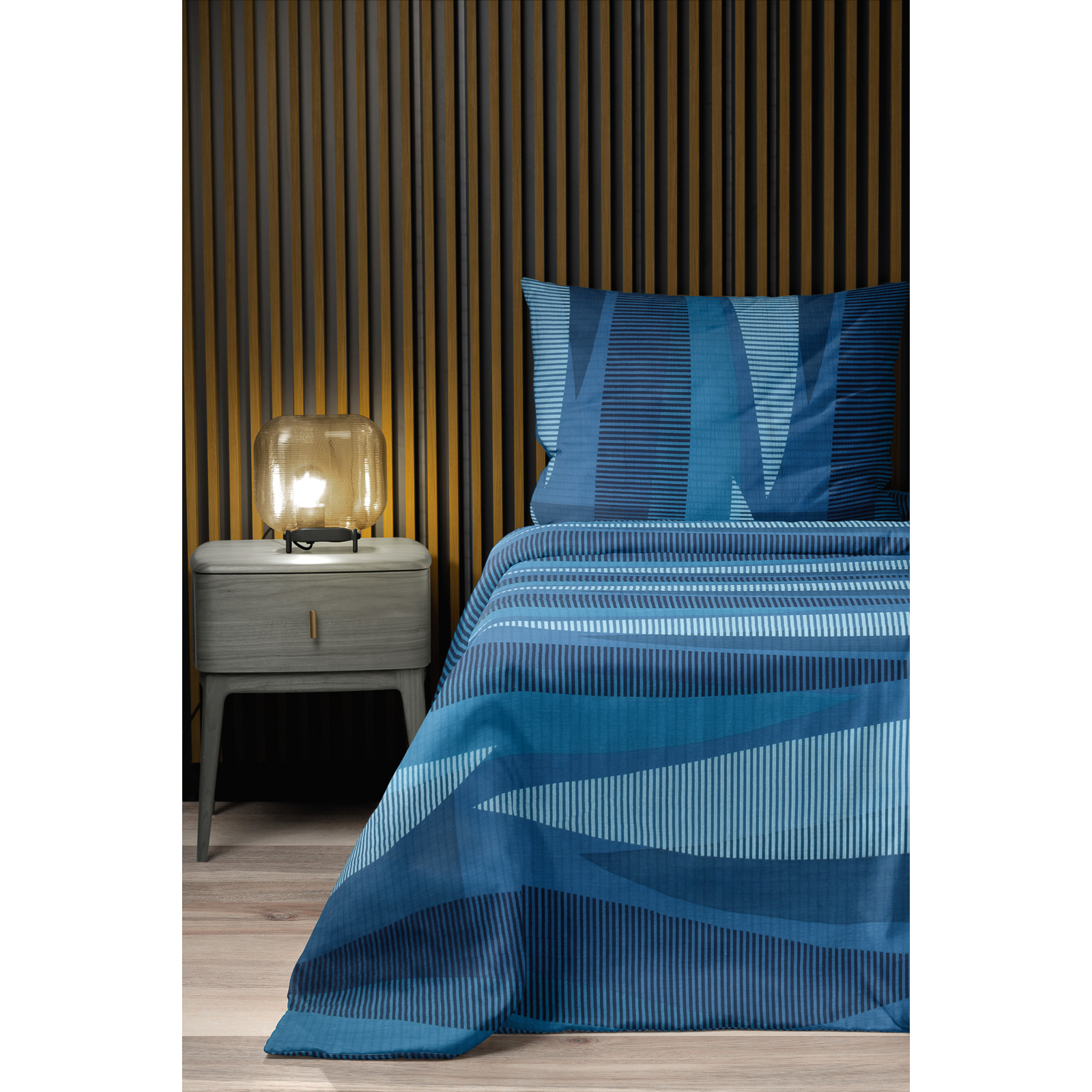 Bettwäsche Seersucker Geometrie blau 160x210 65x100 Bettanzug Nord