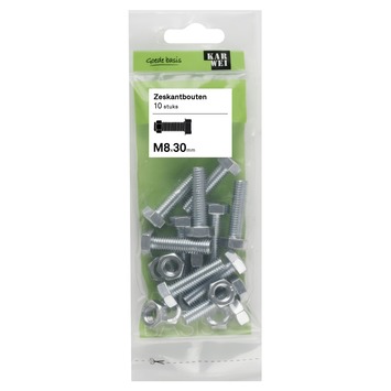 KARWEI zeskantbout voldraad M8x30 mm 10 stuks