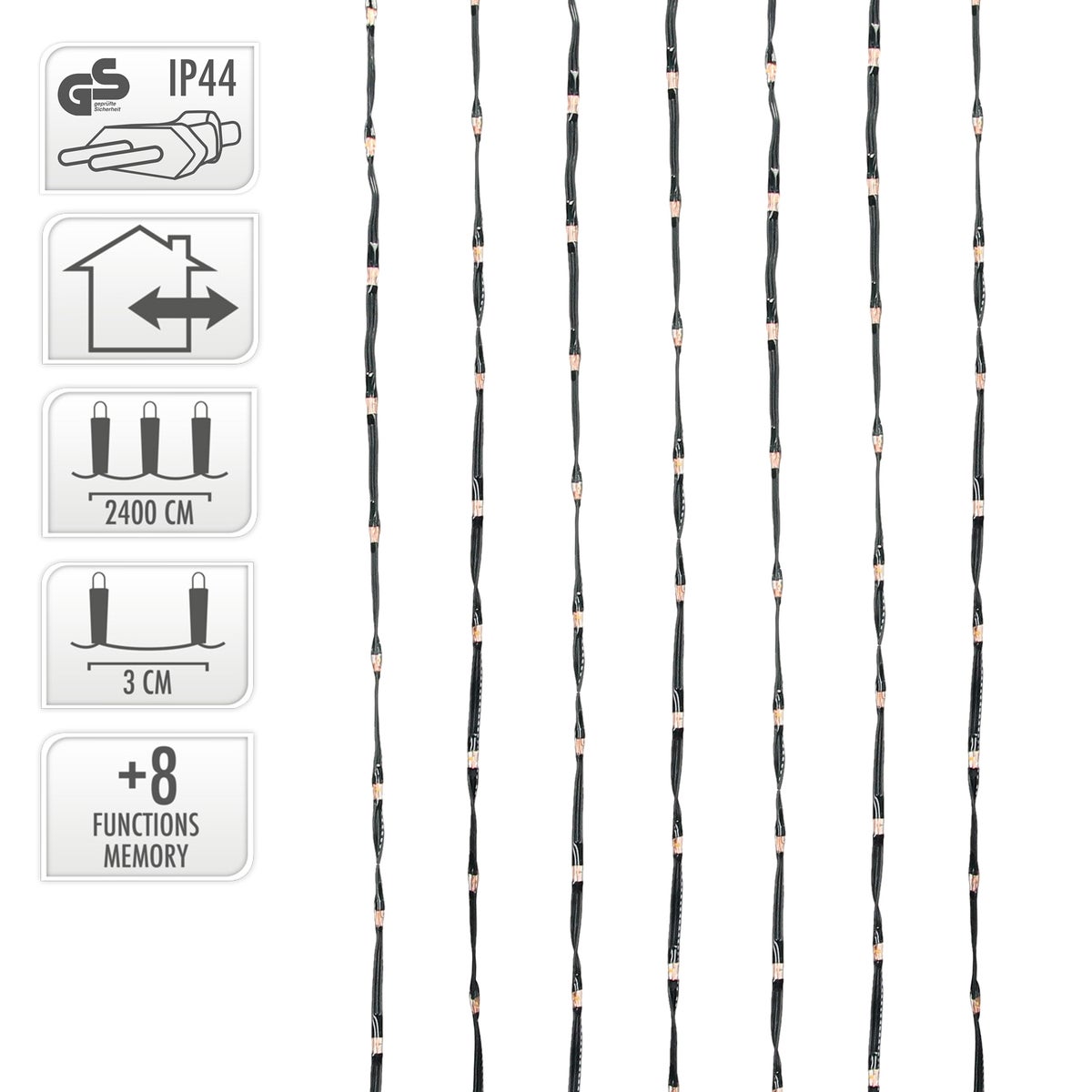 ECD Germany LED Micro Cluster Lichtsnoer 24m 800 LED's Extra Warm Wit, 8 Functies, Netvoeding, IP44 Waterdicht Binnen/Buiten, Kerstverlichting Kerstboom Cluster Lichtsnoer