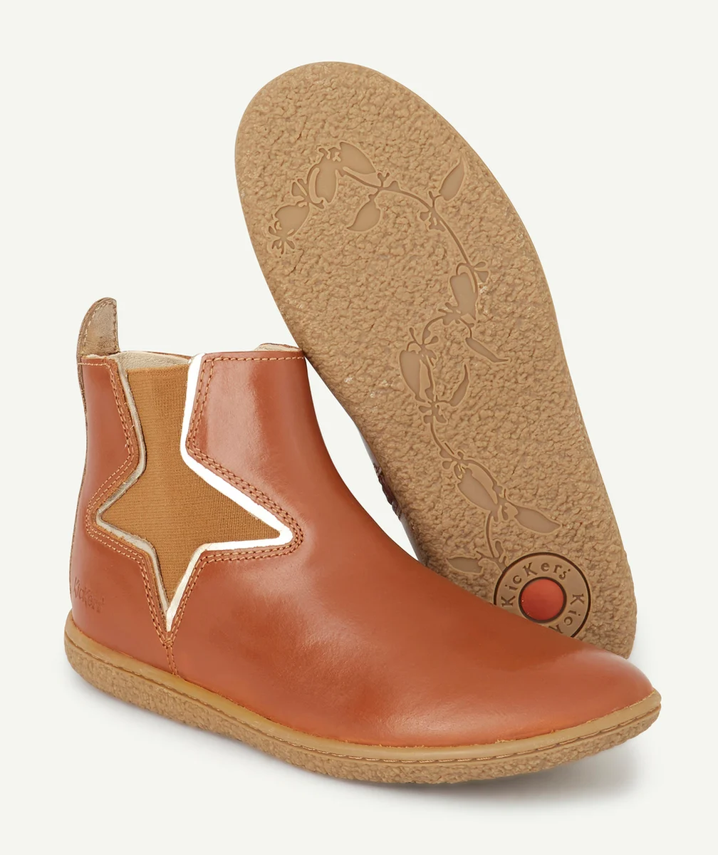 KICKERSBOTTINES VERNILLON FILLE EN CUIR CAMEL ET COULEUR DORÉE