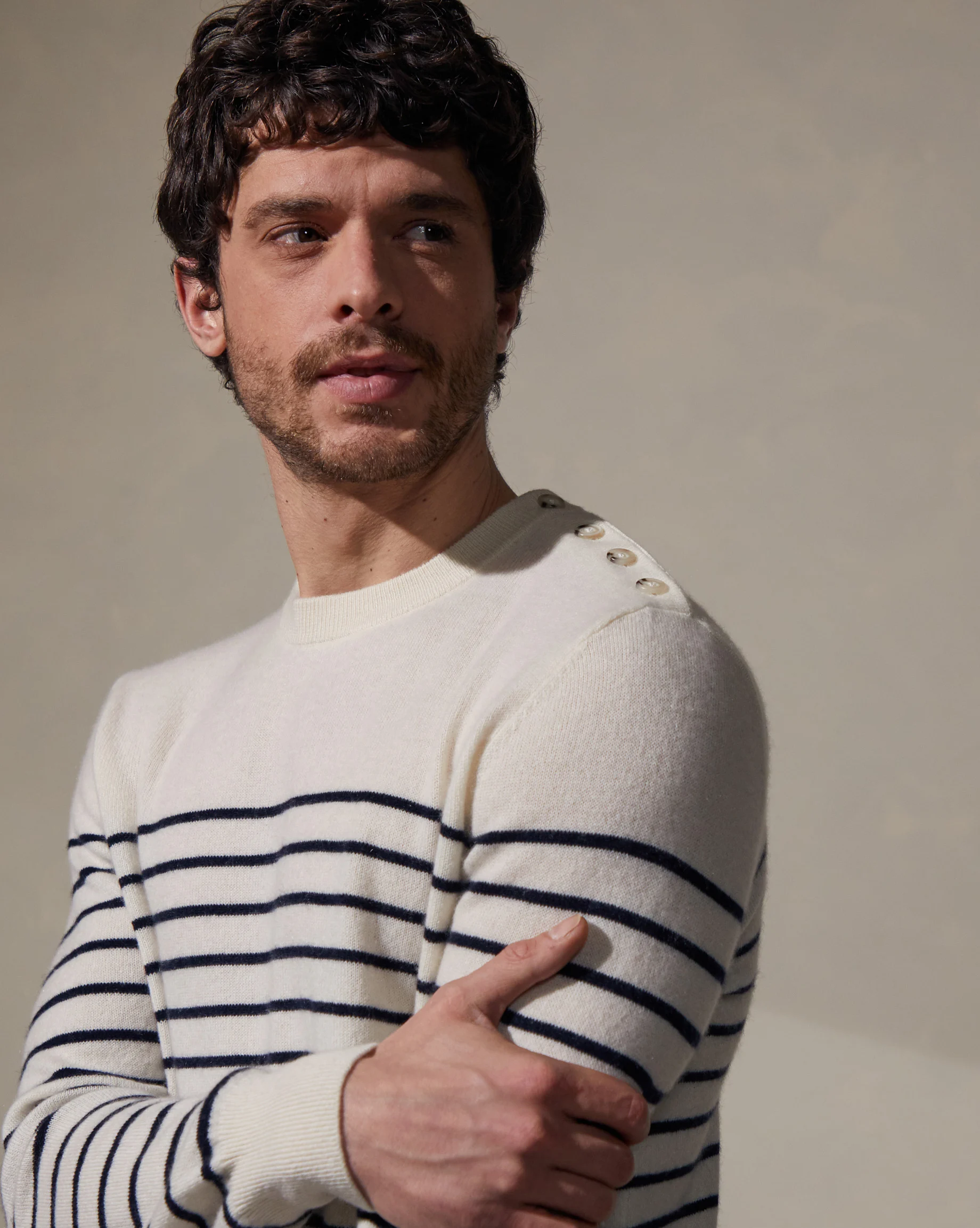 Pull homme marinière cachemire | Blanc