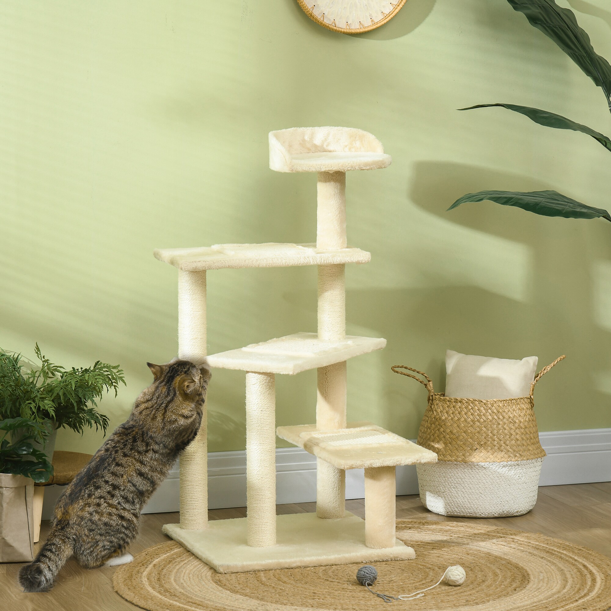 PawHut Katzenkratzbaum mit Sisalsäulen beige 50 x 50 x 100 cm (BxTxH)