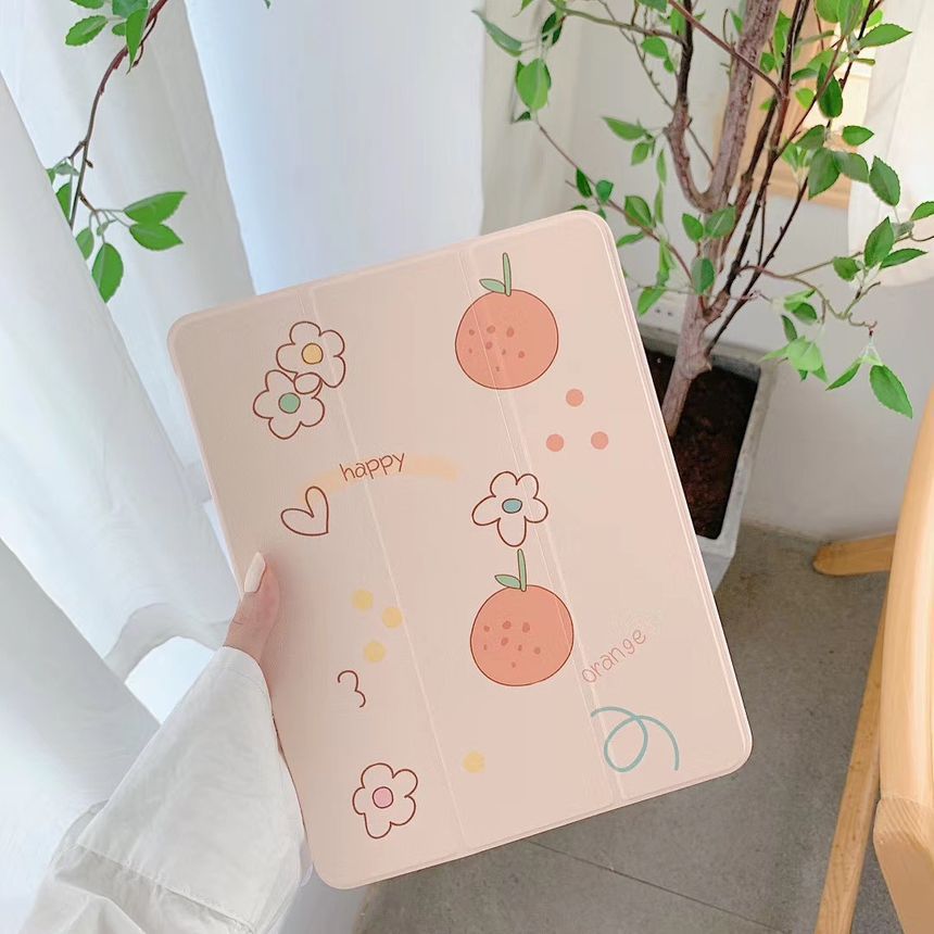 Vachie - iPad-hoesje met oranje en bloemenprint