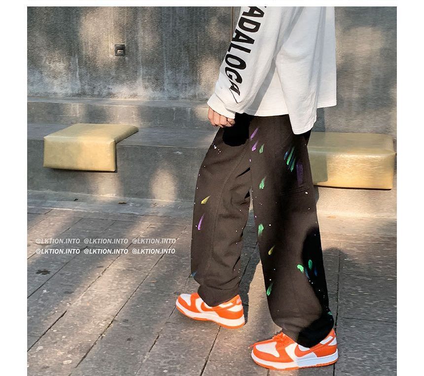 POSI - Mid Rise Splatter Loose-Fit Jeans
