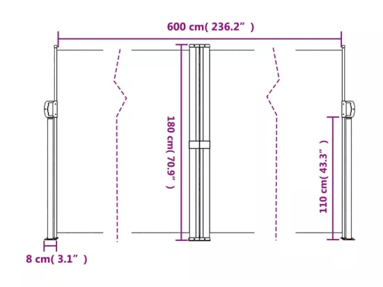 Auvent latéral rétractable taupe 180x600 cm
