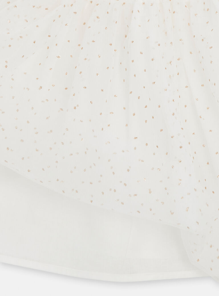 Robe écru bi-matière animation papillons pour fille