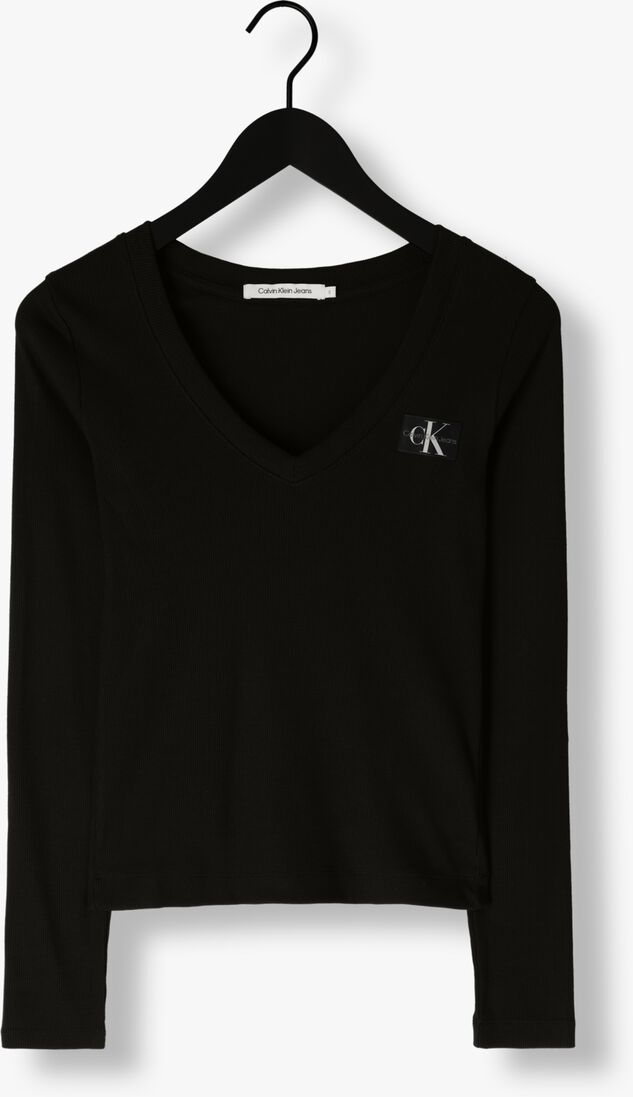 CALVIN KLEIN zwarte calvin klein  woven label v-neck long sleeve