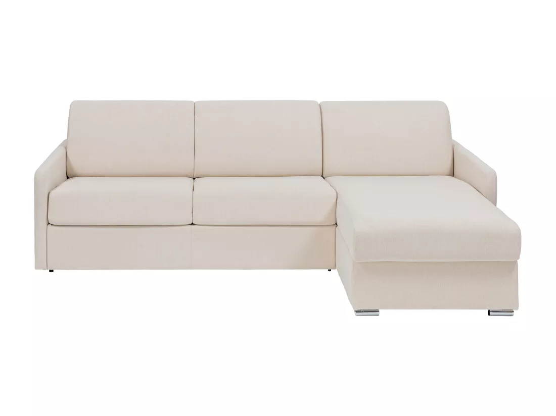 Canapé d'angle convertible express et réversible en tissu beige - Couchage 140 cm à lattes larges - Matelas 22 cm - CALIFE