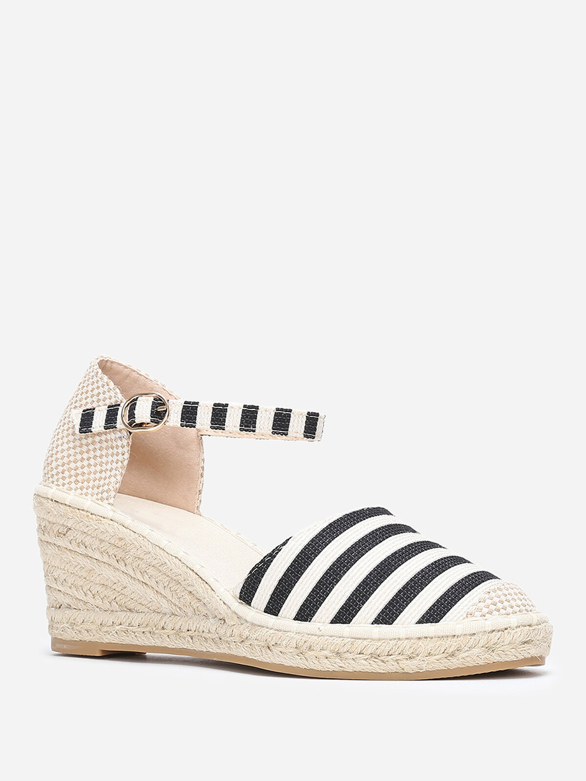 Espadrilles compensées à rayures- Noir et Blanc