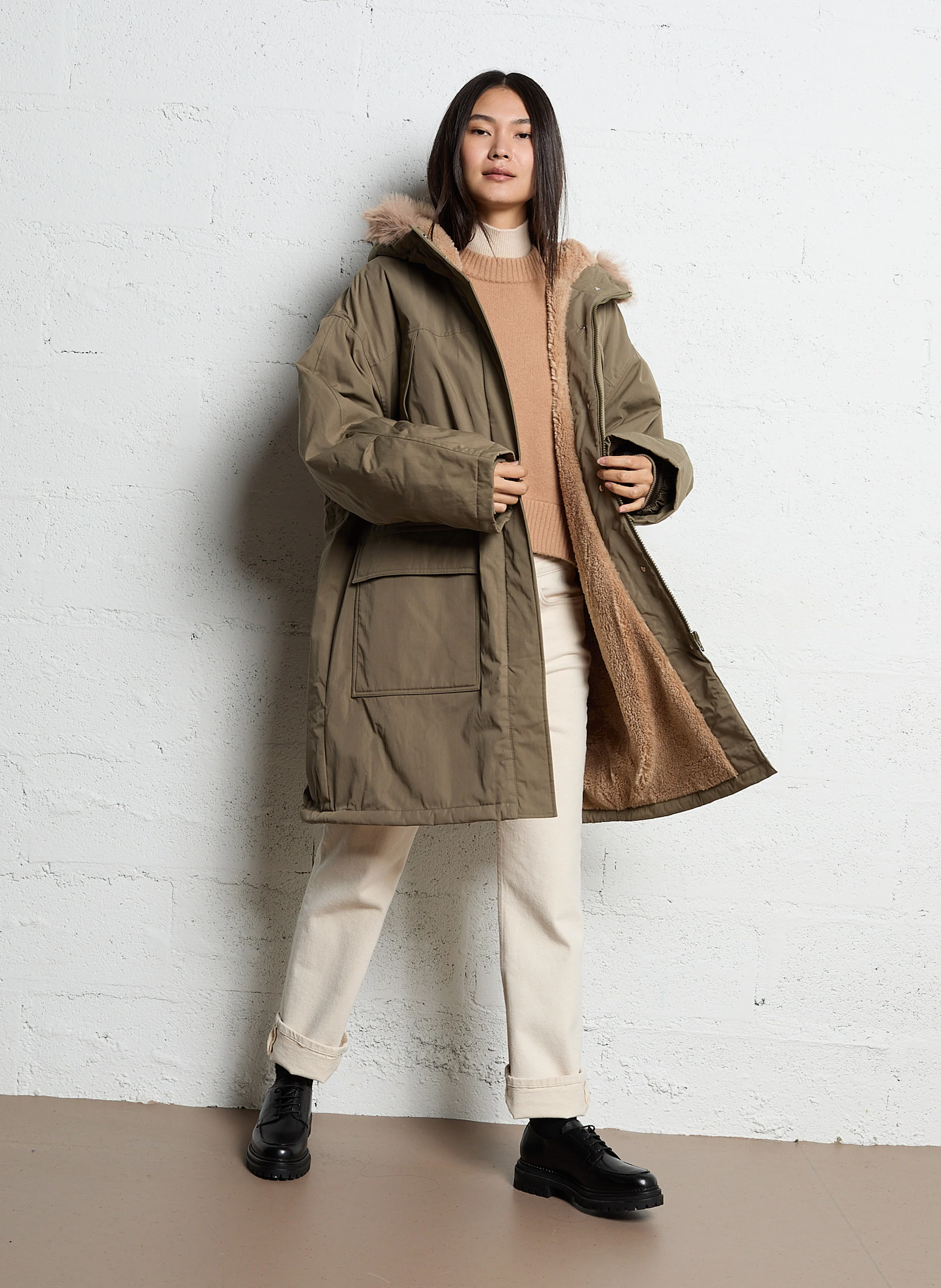 HOGGAR - Parka longue en coton mélangé | Beige