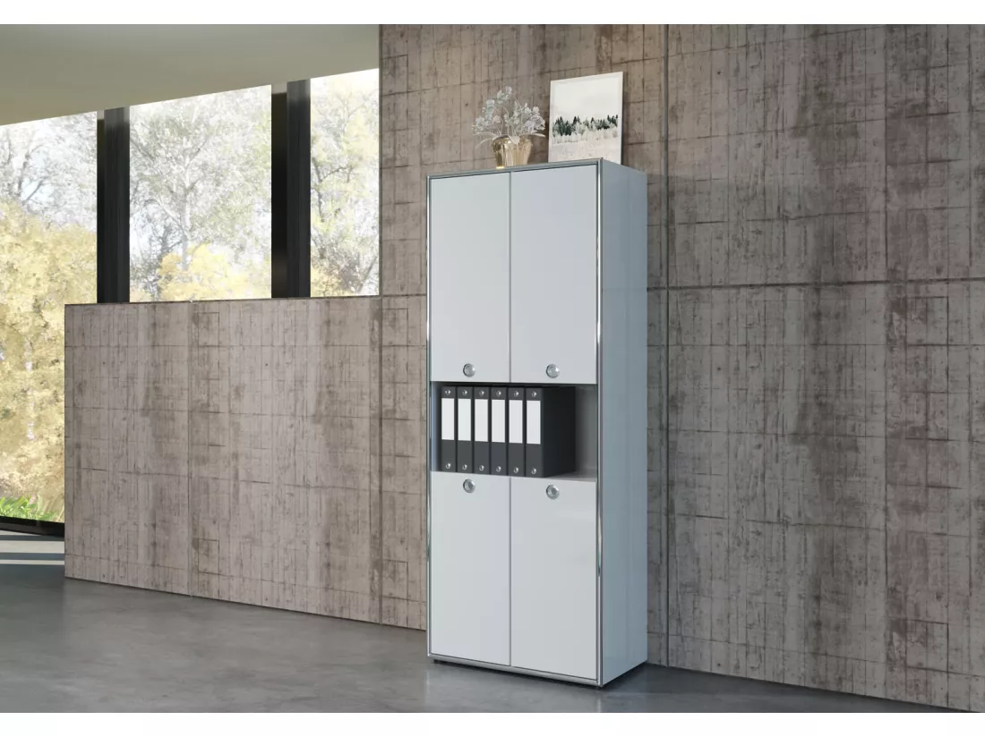 Armoire de bureau bois MDF blanc 4 portes Irma