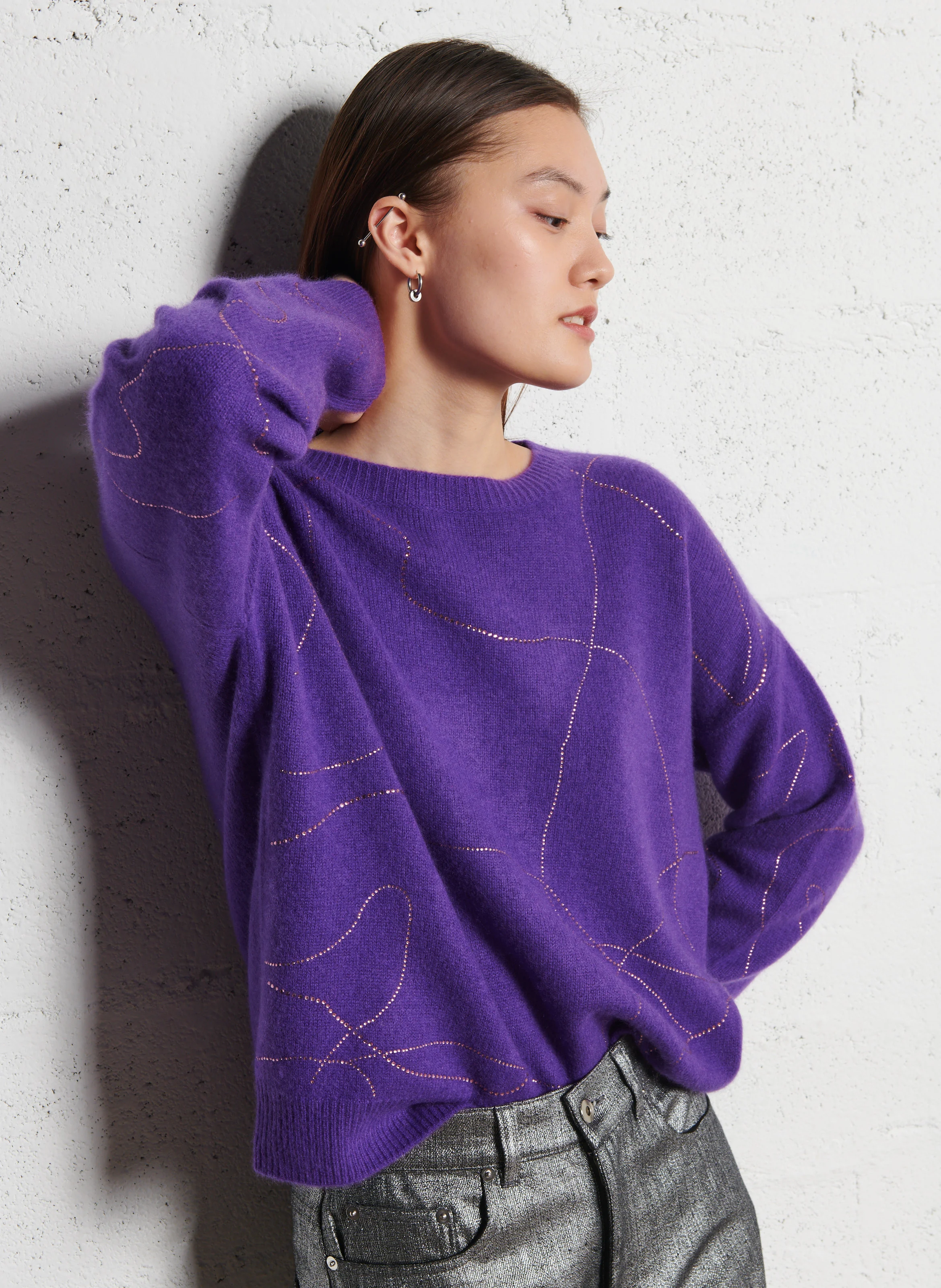 APOLLO - Pull droit à strass| Violet