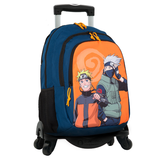 Mochila escolar Naruto com dois compartimentos + carrinho para brinquedos com 4 rodas giratórias 360°