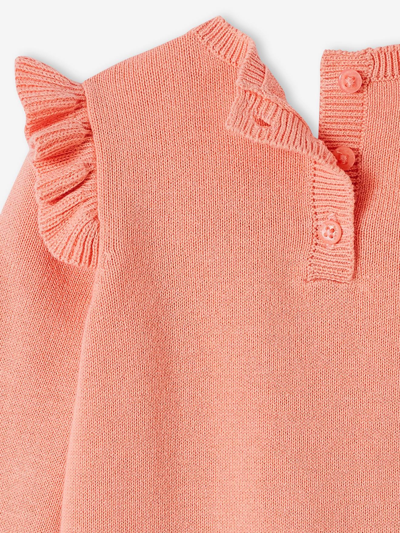 Vestido cor cereja com babados e pompons, para bebês rosa.