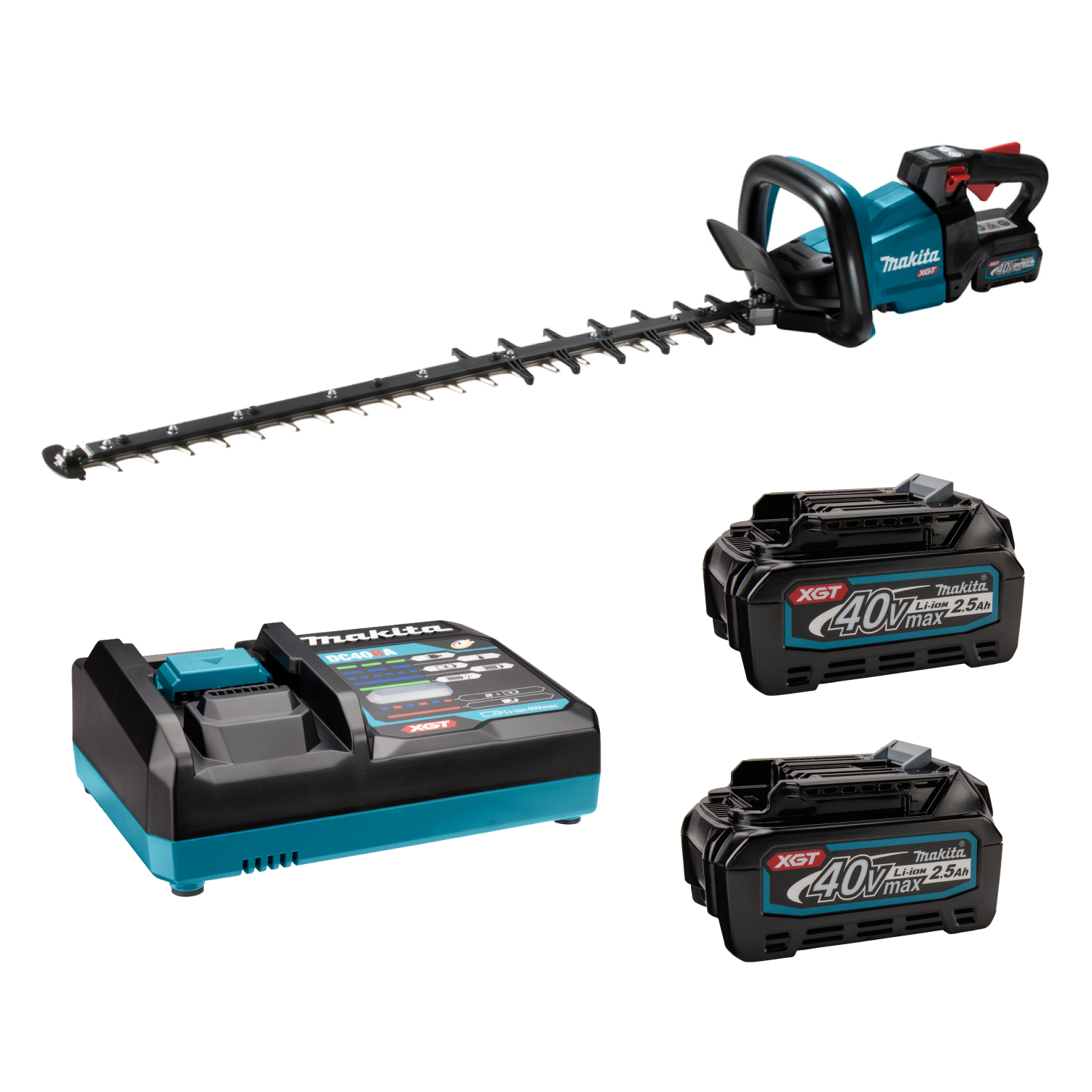 Makita UH007GD201 XGT 40V Max Heggenschaar 750 mm Terugsnoeiuitvoering 2,5 Ah accu (2 st), snellader, in doos