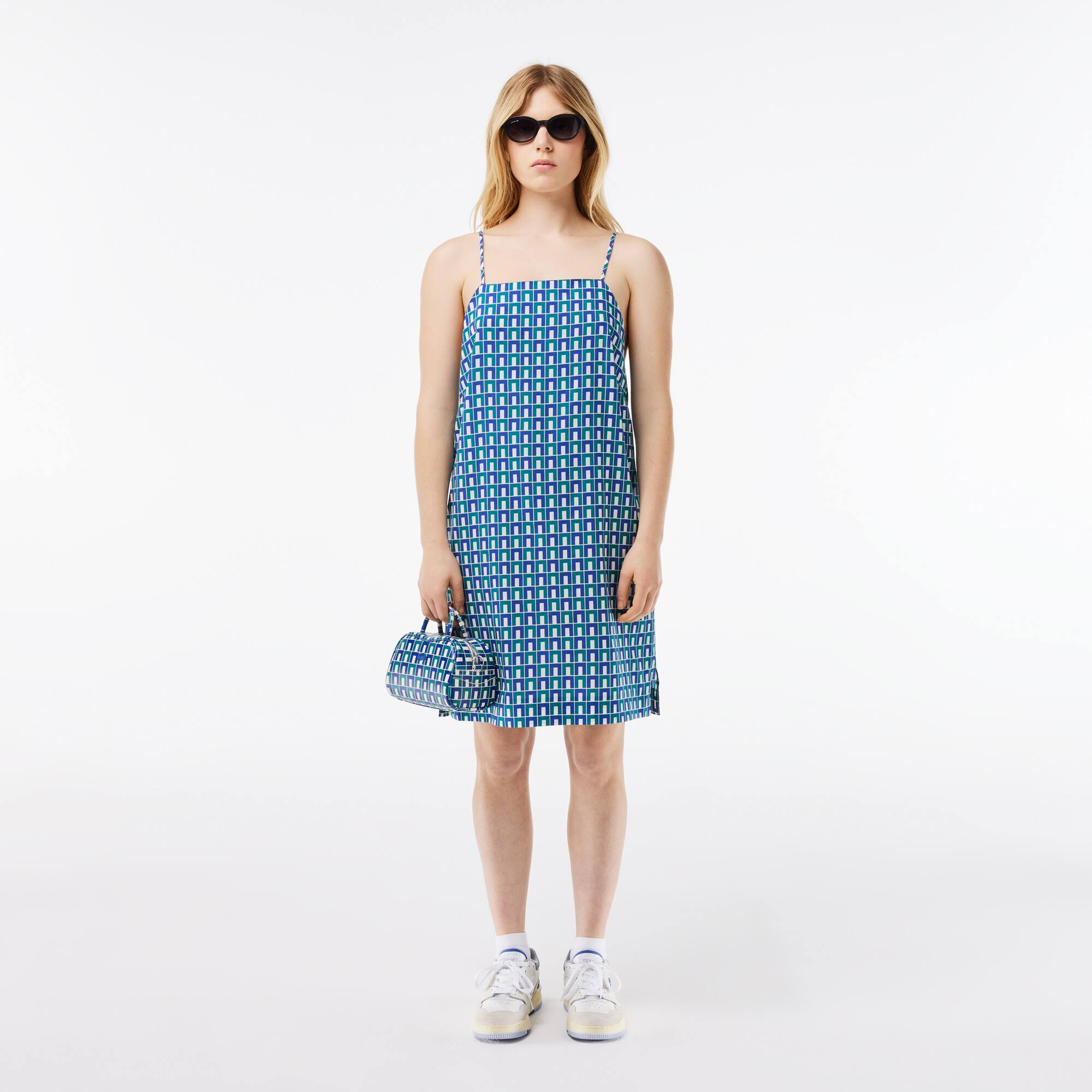 Leichtes Sommerkleid aus bedruckter Baumwolle Kleider & Röcke - Weiss - Lacoste - Damen