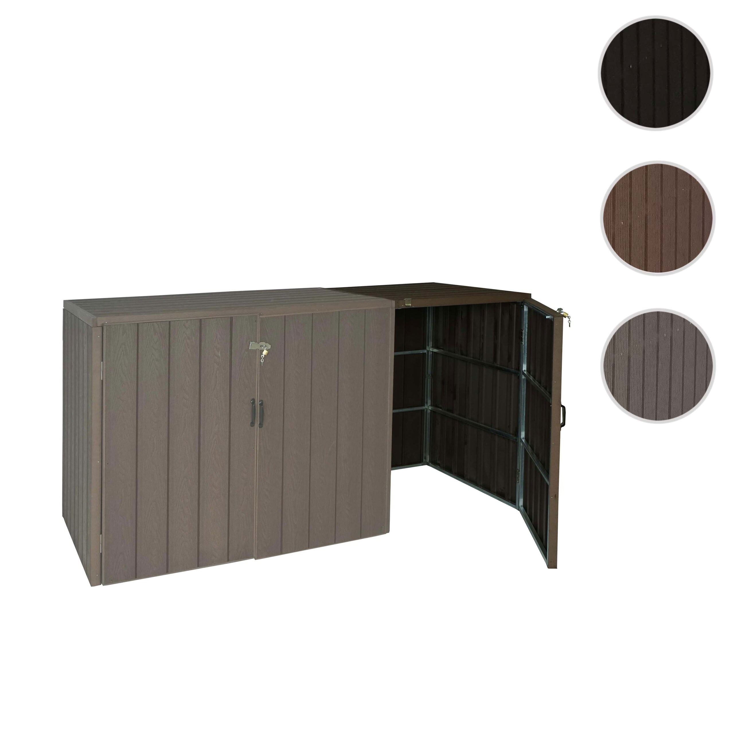 XL 1er-/2er-WPC-Mülltonnenverkleidung Erweiterung MCW-J28, Premium Mülltonnenbox, Metall Holzoptik ~ braun