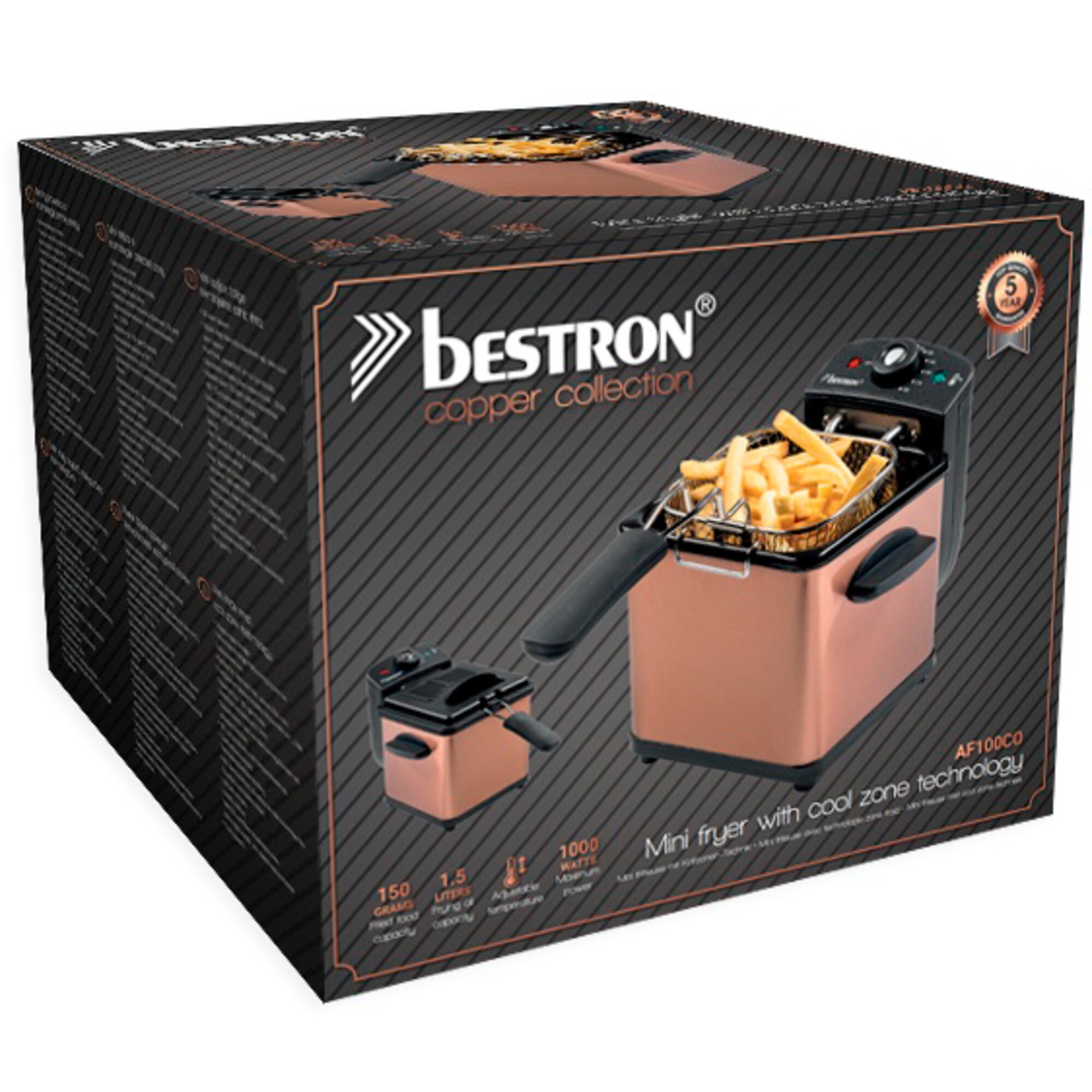 Bestron Fritteuse Mini Fritteuse AF100CO, mit Kaltzonen-Technik