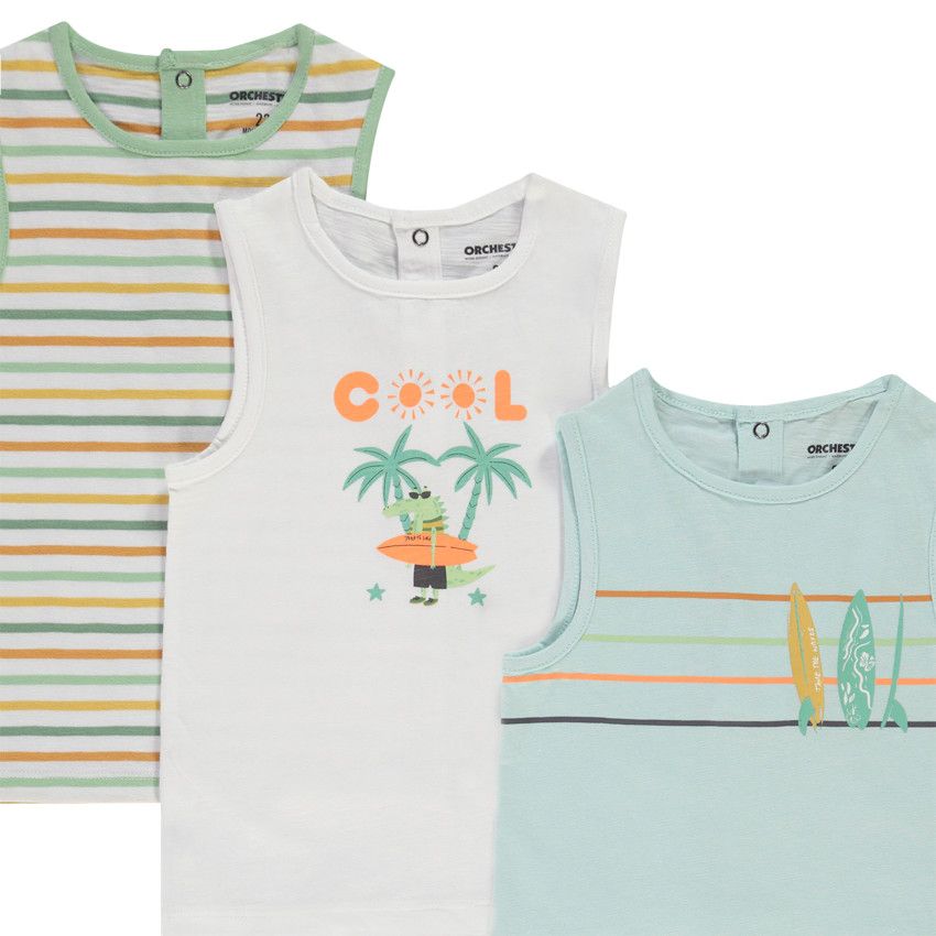 Lot de 5 débardeurs en jersey print surf pour bébé garçon - Blanc
