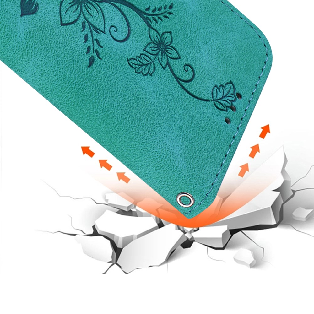 Samsung Galaxy S24 Leder Tasche Wallet - Blumen Imprint - Türkis